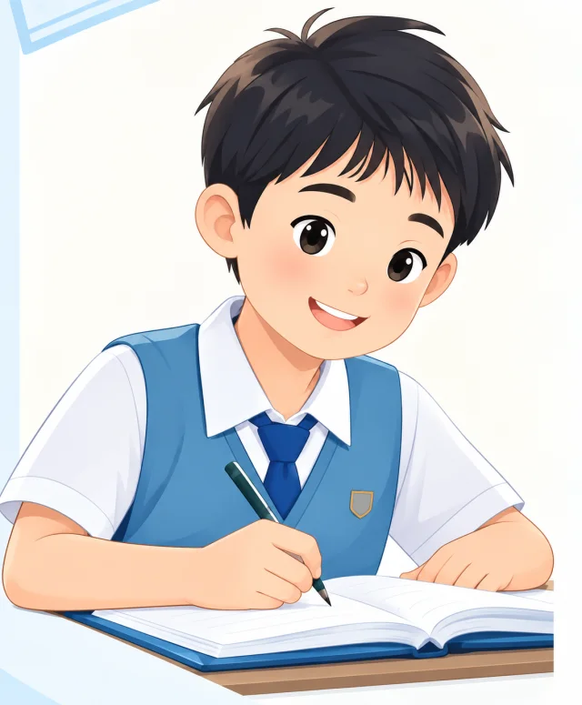 Ilustrasi siswa SD menulis di buku
