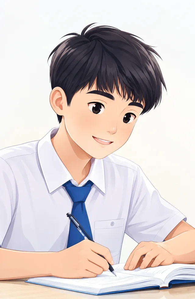 Ilustrasi siswa SMA mengerjakan tugas