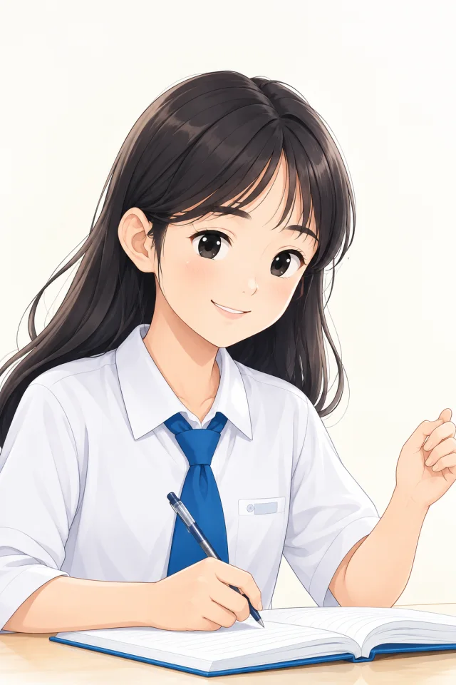 Ilustrasi siswi SMP belajar sambil menulis